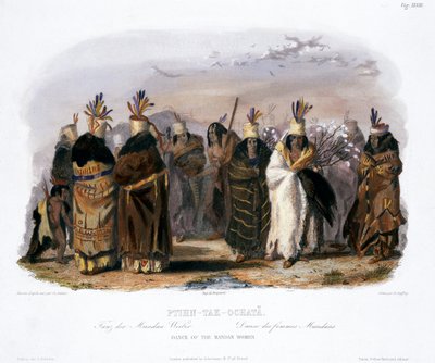 "Ptihn-Tak-Ochata ، Dance of the Mandan Women" ، ١٨٤٣ بواسطة تشارلز جيفروي