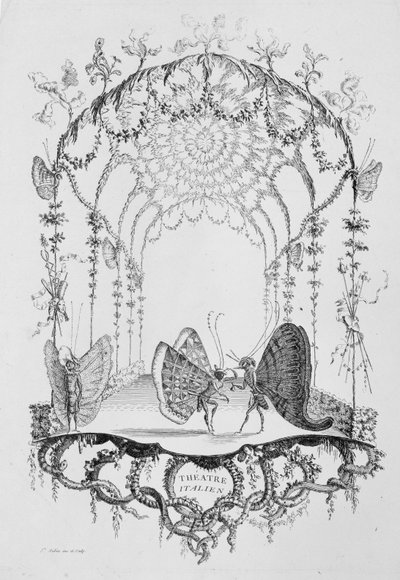 المسرح الإيطالي المسرح الإيطالي ، من Essai de Papilloneries Humaines par Saint A ...، ca. 1756-60. بواسطة شارل جيرمان دي سانت أوبين