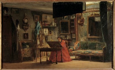 الأميرة ماتيلد (1820-1904) في الاستوديو الخاص بها ، شارع de Courcelles Princess Mathilde-Letizia Bonaparte أمام مكتبها. لوحة لسيباستيان تشارلز جيرو (1819-1892). القرن ال 19. خافت 0،32 x 0،52 م باريس ، متحف كارنافاليت بواسطة تشارلز جيرو