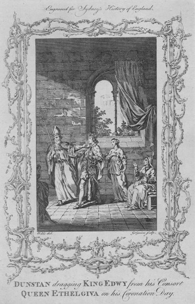 دونستان يسحب الملك إدوي من قرينته الملكة إيثيلجيفا في يوم التتويج ، 1773. بواسطة تشارلز غرينيون
