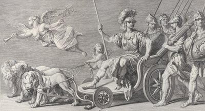 المريخ على عربة رسمها ثلاثة أسود ، 1749. بواسطة تشارلز غرينيون