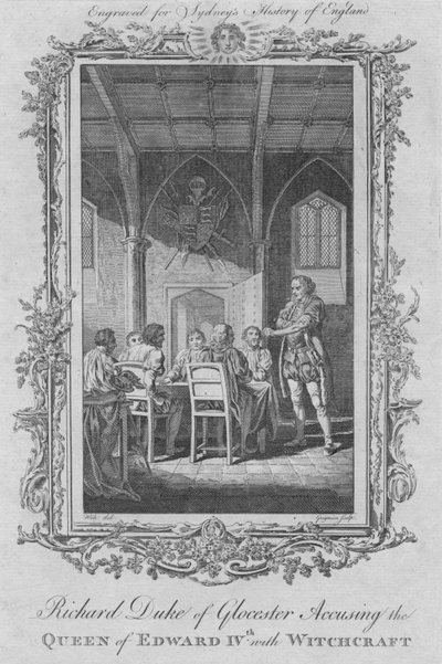 ريتشارد دوق جلوستر يتهم ملكة إدوارد الرابع بالسحر ، 1773. بواسطة تشارلز غرينيون