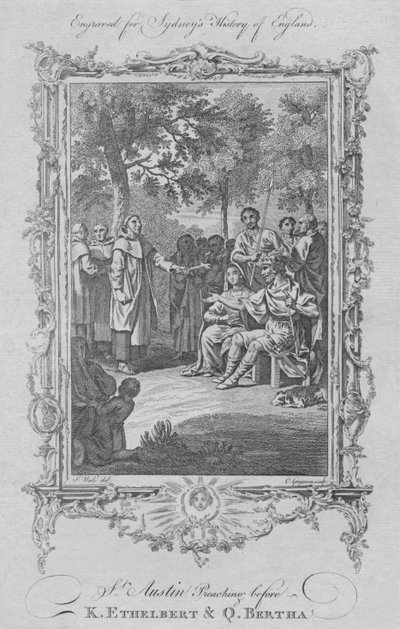 الوعظ القديس أوغسطين أمام الملك إيثيلبرت والملكة بيرثا ، 1773. بواسطة تشارلز غرينيون