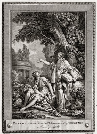 Telemachus ، في صحراء الواحة ، يعزي من قبل Termosiris كاهن أبولو ، 1774. بواسطة تشارلز غرينيون