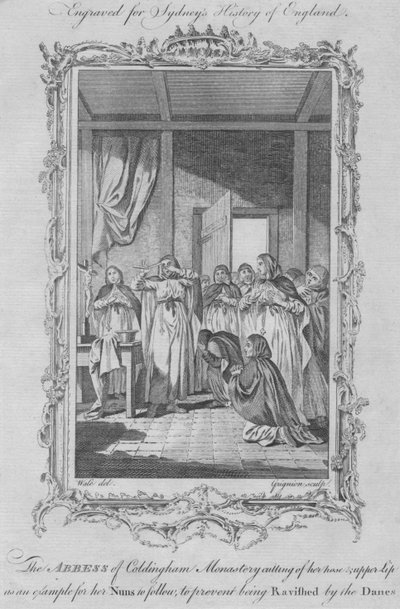 دير دير كولدينجهام يشوه نفسه لتجنب الاغتصاب من قبل الغزاة الفايكنج ، 1773. بواسطة تشارلز غرينيون