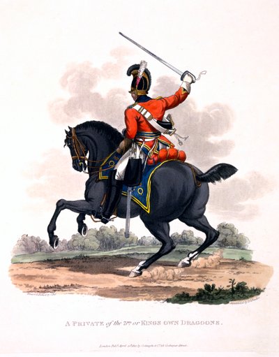 زي خاص من 3rd أو King Dragoons الخاصة ، من "زي الإمبراطورية البريطانية ، وفقًا للوائح الأخيرة" ، تم نشره عام 1812 (ألوان مائية يدوية) بواسطة تشارلز هاميلتون سميث
