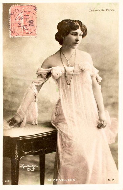 بطاقة بريدية قديمة / M de Villers / Actress / Casino de Paris بواسطة تشارلز هنري جوزيف ليكيرت