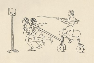 أولاد يلعبون في ركوب الخيل في كوينتن رومانس ألكسندر ، حوالي عام 1340. بودليان ، 1931 بواسطة تشارلز هنري بورن كوينيل