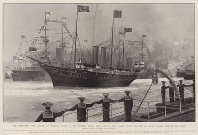 The Coronation Naval Review at Spithead ، 16 أغسطس ، يخت صاحب الجلالة ، فيكتوريا وألبرت ، مع الملك على متنها ، يمر عبر الخطوط بواسطة تشارلز جون دي لاسي