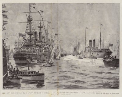 استعراض Queen Jubilee Naval البحري ، مجلس اللوردات (على نهر الدانوب) ومجلس العموم (في كامبانيا) مروراً بخطوط Ironclads بواسطة تشارلز جون دي لاسي