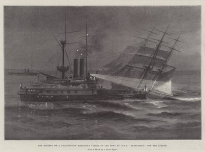 غرق سفينة تجارية كاملة 1400 طن بواسطة HMS Sanspareil قبالة السحلية بواسطة تشارلز جون دي لاسي