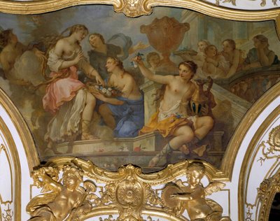 History of Psyche: “” The nymphs offering flowers in Psyche on the threshold of the palace of Amour”” Ceiling painting by Charles Joseph Natoire (Charles-Joseph Natoire بواسطة تشارلز جوزيف ناتوار