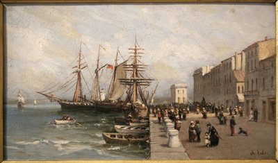 Quai Saint Pierre ومبنى الجمارك في مدينة كان. لوحة تشارلز لابور (1813-1900) ، زيت على قماش ، أوائل القرن التاسع عشر. Musee de la Castre ، كان. بواسطة تشارلز لابور