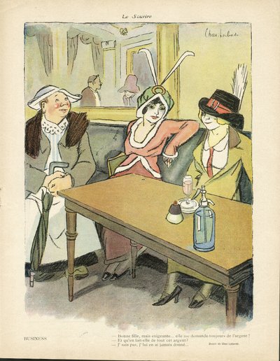 رسم توضيحي لـ Chas-Laborde (1886-1941) في Le Smile ، رقم 9 ، 27/02/13 - عمل - مقاهي مطاعم ، أزياء ، قبعة - كيوبديت ، جشع - نساء بواسطة تشارلز لابورد