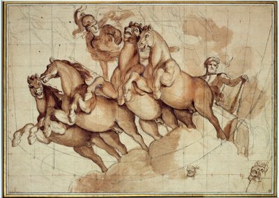 Apotheose of Hercules غسيل الدم والحبر الأسود بواسطة Charles Lebrun (Le Brun) (1619-1690) القرن السابع عشر الشمس. 0.32 × 0.45 م. باريس ، متحف اللوفر بواسطة تشارلز لو برون