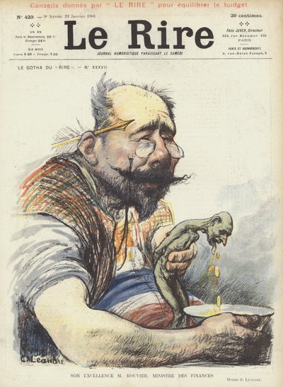 معالي السيد روفييه ، وزير المالية. رسم توضيحي لـ Le Rire بواسطة Charles Leandre