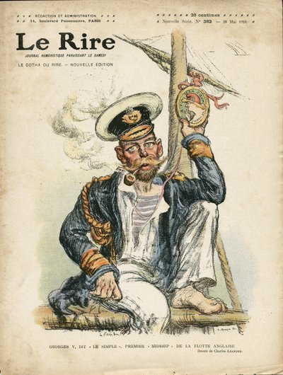رسم توضيحي لتشارلز ليندر (1862-1934) لغلاف Le Rire ، 28/05/10 - إنجلترا ، بريطانيا العظمى ، فولي ، البحرية البحرية ، التدخين ، التبغ - جورج الخامس (1865-1936) بواسطة تشارلز ليندر