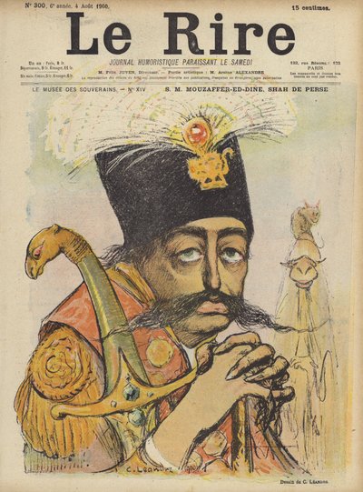 Mozaffer-ed-Din ، شاه فارس ، رسم توضيحي لـ Le Rire بواسطة Charles Leandre
