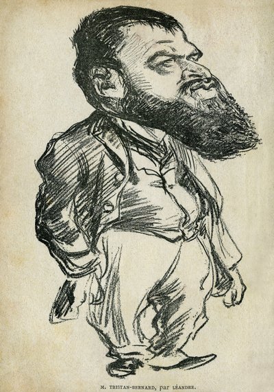 صورة لبرنارد بول ديت تريستان برنار (1866-1947) ، كاتب وممثل كوميدي فرنسي. رسم كاريكاتوري لتشارلز ليندر (1862-1934) ، في "حكايات دي بانتروش وأماكن أخرى" لتريستان برنارد ، مجموعة بيتيت دو "" راير "، باريس بواسطة تشارلز ليندر