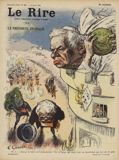 زيارة الرئيس الفرنسي لوبيه لإيطاليا. رسم توضيحي لـ Le Rire بواسطة Charles Leandre