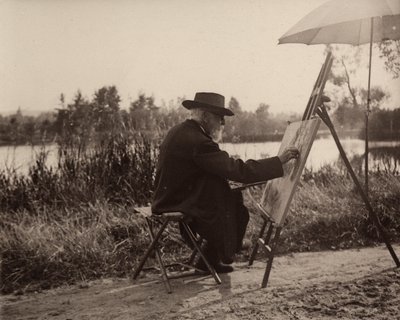 الرسام Lhermitte Léon (1844-1925) ، أثناء عمله على ضفة Marne الجانبية ، ليس بعيدًا عن ممتلكاته ، حوالي 1914-1915 ، فرنسا بواسطة تشارلز ليرميت