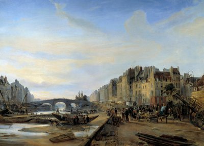 جسر ماري وميناء سانت بول حوالي عام 1825. منظر لباريس. لوحة تشارلز لويس موزين (1806-1862) بواسطة تشارلز لويس موزين