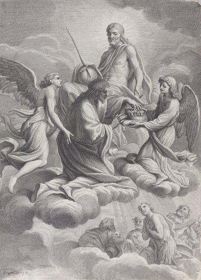 استقبل المسيح القديس لويس الفرنسي في الجنة واثنين من الملائكة الذين قدموا له ج ... ، 1671-80. بواسطة تشارلز لويس سيمونو