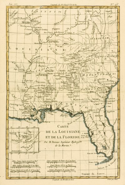 لويزيانا وفلوريدا ، من "أطلس جميع الأجزاء المعروفة في العالم" بقلم غيوم راينال (1713-96) ، تم نشره JL Pellet ، جنيف ، 1780 بواسطة تشارلز ماري ريغوبرت بون