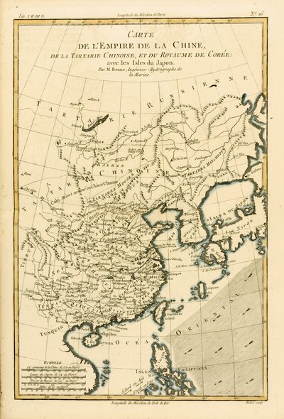 تم نشر الإمبراطورية الصينية و Tartary الصينية ومملكة كوريا ، مع جزر اليابان ، من Atlas de Toutes les الأطراف Connues du Globe Terrestre بقلم Guillaume Raynal (1713-96) 1780 (colou بواسطة تشارلز ماري ريغوبرت بون