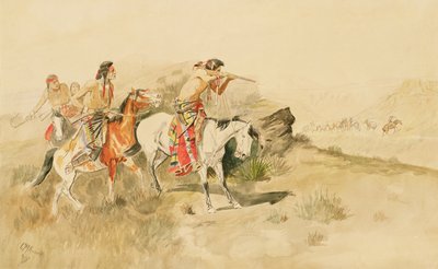 Attack on Muleteers، c.1895 (قلم رصاص ومرحاض على ورق) بواسطة تشارلز ماريون راسل