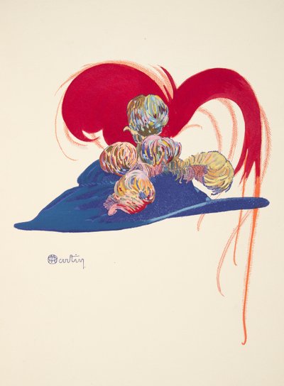 تصميم لقبعة ، من La Mode في تسعة عشر مائة واثني عشر. في Marcelle Demay ، حانة. 1912 (استنسل طباعة) بواسطة تشارلز مارتن