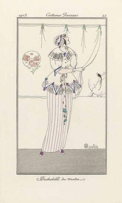 فستان الصباح ، من Costumes Parisiens، pub. 1913 (طباعة استنسل) بواسطة تشارلز مارتن