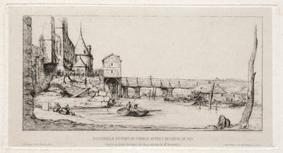 جسر المشاة يحل محل جسر التبادل مؤقتًا ، باريس ، بعد حريق 1621 ، 1860. بواسطة تشارلز ميريون