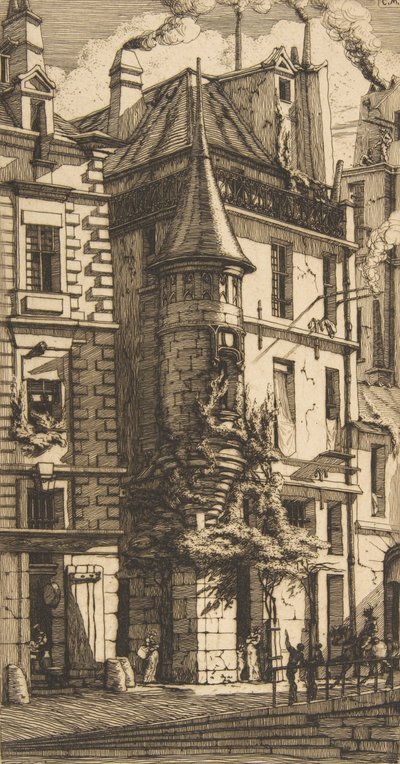 منزل مع برج ، شارع de la Tixéranderie ، باريس ، 1852. بواسطة تشارلز ميريون