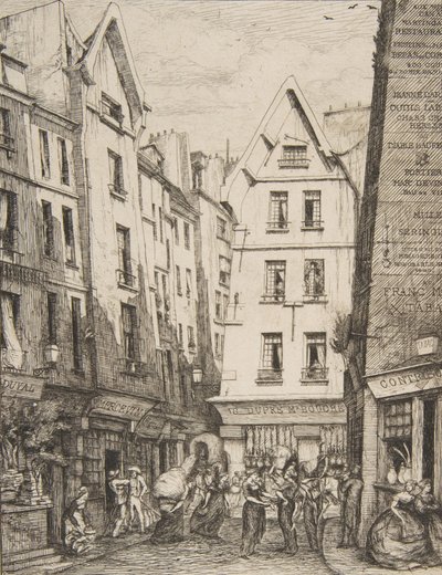 شارع Pirouette في Les Halles Rue Pirouette في Les Halles ، باريس ، بعد Laurence ، 1860. بواسطة تشارلز ميريون