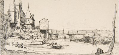 حل جسر المشاة مؤقتًا محل جسر Pont-au-Change ، باريس ، بعد حريق عام 1621 ، بعد ... ، 1860. بواسطة تشارلز ميريون