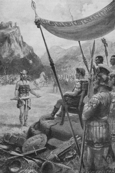 يوليوس قيصر يتلقى تقديم زعيم مهزوم في بلاد الغال (ليثو) بواسطة تشارلز ميلز (بعد) شيلدون