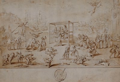 العرق الأوروبي: رسم كاريكاتوري استعاري عن حالة أوروبا السياسية في 1738-179 ، بواسطة تشارلز موسلي