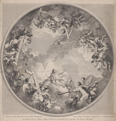 القديس لويس يقدم سيفه للمسيح ، بعد تصميم السقف ، 1755-1790. بواسطة تشارلز نيكولاس كوتشين