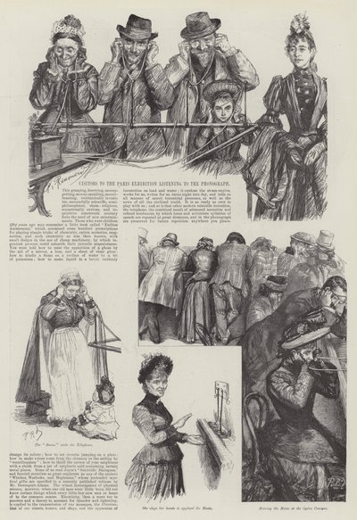 زوار معرض باريس يستمعون للفونوغراف بواسطة Charles Paul Renouard
