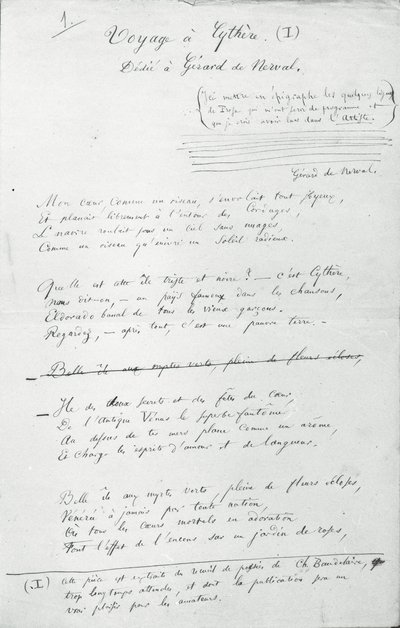 قصيدة توقيع "Voyage a Cythere" (قلم وحبر على ورق) (صورة بالأبيض والأسود) بواسطة تشارلز بيير بودلير