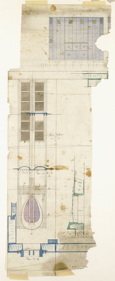 تصميم لخزانة ملابس ، موضح في الارتفاع ، بتفاصيل نصف بالحجم الكامل للوحة زخرفية ، 1904 بواسطة تشارلز ريني ماكينتوش