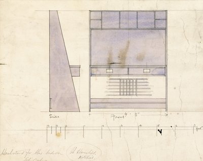 تصميم لمغسلة ، يظهر في الارتفاع الجانبي والأمام ، 1904 بواسطة تشارلز ريني ماكينتوش