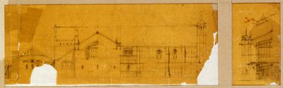 تصميم لواجهة كنيسة معروضة في الارتفاع ، وتصميم فرعي لمدخل الكنيسة ، موضح في الارتفاع ، 1895-99 بواسطة تشارلز ريني ماكينتوش