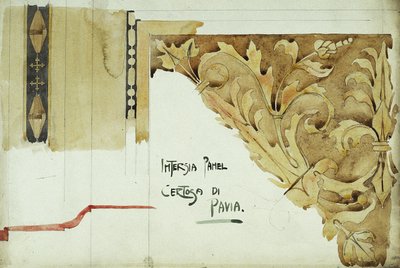 Intarsia Panel، Certosa di Pavia، 1891 (قلم رصاص وألوان مائية على ورق) بواسطة تشارلز ريني ماكينتوش