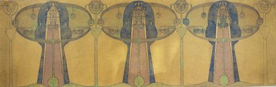 إفريز زخرفي لأشكال بشرية مجردة ، أشكال الأشجار والنباتات ، c.1895 (قلم رصاص وألوان مائية على ورق فني رمادي) بواسطة تشارلز ريني ماكينتوش