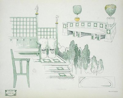 تفاصيل المقاعد والمدرجات ، من أوائل القرن العشرين ، من 'Documents d'Architecture Moderne' (لون ليثو) بواسطة تشارلز روبرت أشبي