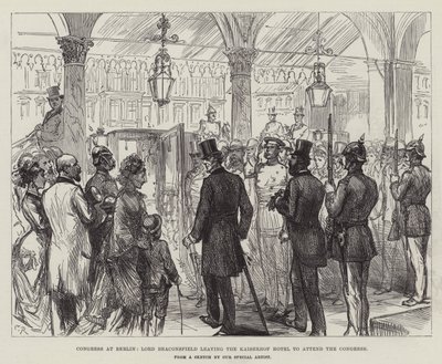 الكونغرس في برلين ، يغادر اللورد بيكونسفيلد فندق Kaiserhof لحضور المؤتمر بواسطة السير جون تشارلز روبنسون