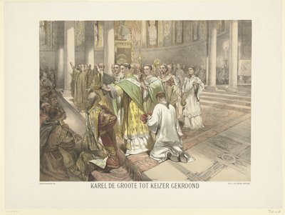 توج شارلمان بالإمبراطور ، 800 توج شارلمان بالإمبراطور (العنوان على الشيء) سلسلة من 24 لوحة تاريخ وطني ، للمدرسة والمنزل (عنوان السلسلة) بواسطة تشارلز روتشوسن