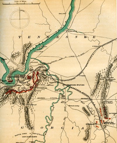 خريطة تشاتانوغا ودفاعاتها ، تينيسي ، 1862-1867. بواسطة تشارلز شول